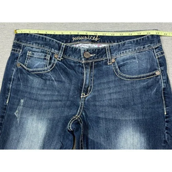 Maurices Womens Cropped Jeans Size 11/12 Long Denim Distressed Blue Low Rise - Picture 6 of 12